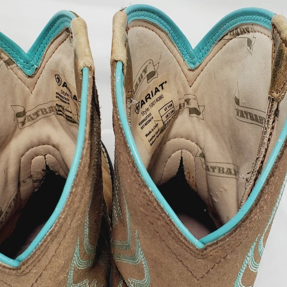 Ariat Women’s Fatbaby Heritage Cowboy Western PullOn Boots Brown/Teal Tan 10b - Picture 11 of 12